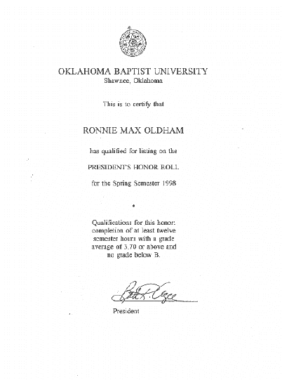 Spring 1998 - President's Honor Roll