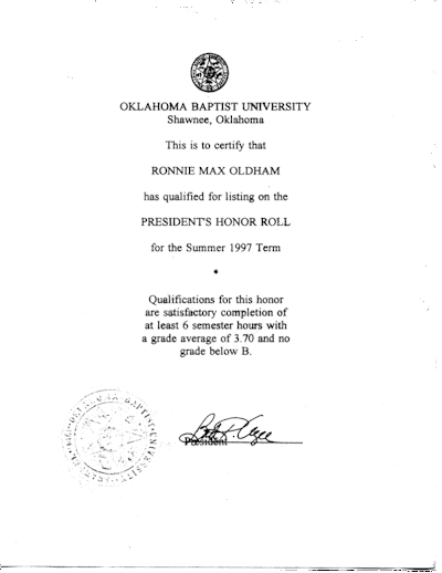 President's Honor Roll - Summer 1997